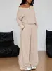 Traje de Pantalón Ancho con Cuello Asimétrico Transfronterizo Europeo y Americano Primavera Verano para Mujer Casual Color Sólido Deportivo Conjunto de Dos Piezas Pantalones Largos Sueltos