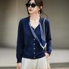 Cardigan de Punto Fino con Cuello Redondo de Lana Nueva para Mujer, Manga Larga, Bufanda de Seda, Top Versátil Holgado, Chaqueta - Otoño Temprano 2025