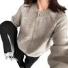 Cárdigan de punto minimalista retro estilo coreano con cuello redondo para Otoño/Invierno 2026, suéter corto versátil de corte holgado para mujer
