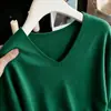 Suéter de Punto de Mezcla de Lana Otoño/Invierno 2026 con Mangas Abullonadas, Cuello en V Holgado, Top Único