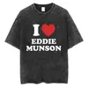 Camiseta Lavada Retro Eddie Munson Camiseta de Monstruo Demogorgon Caníbal Camiseta Oversize para Hombre