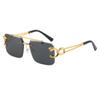 Nuevas Gafas de Sol sin Montura Cabeza de Leopardo Doble Puente Borde Cortado Protección Solar Gafas de Sol de Moda Gafas Populares Transfronterizas Europeas y Americanas para Hombres y Mujeres