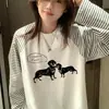 Camiseta de Manga Longa Listrada em Contraste Estilo Retrô Americano para Mulheres Nova Moda Casual Solta Primavera e Outono 2025 Top com Gola Redonda