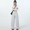 Tejido Blanco Resistente al Agua Primavera/Verano Más Vendido Retro Americano Costura Lateral Diseño de Tiro Alto Jeans Sueltos Adelgazantes de Longitud Completa para Mujer