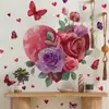 Pegatinas de Pared con Forma de Corazón y Rosas Transfronterizas para Dormitorio, Sala de Estar, Entrada, Pared de Fondo, PVC Autoadhesivas y Removibles