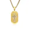 Colar com pingente de plaqueta militar em formato de cruz cravejada de diamantes em aço titânio, pingente masculino de plaqueta oval, acessório de aço inoxidável estilo europeu e americano