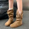 Botas vaqueras occidentales de tubo alto para mujer, nuevo estilo Otoño 2026, de Xinjiang-Tíbet, con plataforma interna y pliegues Maillard
