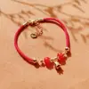 Pulsera tejida de cuerda roja estilo chino para mujer, año de nacimiento, ágata roja, flor de melocotón, cuerda de mano, joya clásica versátil