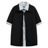 Camisa de Manga Corta Empalmada Falsa de Dos Piezas para Hombre, Estilo Verano, Ambiente Estudiantil, Chaqueta Camisa a Rayas, Estilo Americano, Fresca y Elegante con Cuello de Solapa