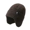 Gorro de lana gruesa y cálida con forro polar para hombre, para invierno, resistente al viento y al frío, tejido, para exteriores, con protección auditiva, para el frío.