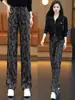 Pantalones Florales de Lana para Mujer, Pantalones de Pierna Ancha Estampados para Otoño e Invierno, Cintura Alta, Caída Suave, Nuevo Estilo 2026, Corte Holgado, Adelgazantes, Pantalones Casuales de Pierna Recta