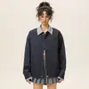 Chaqueta Retro de Color Contrastante con Solapa para Hombres y Mujeres, Chaqueta de Béisbol Suelta de Marca Retro de Moda para Primavera y Otoño, Mismo Estilo para Hombres y Mujeres
