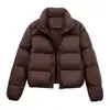 Nova Jaqueta Curta de Penas para Mulheres 2025, Estilo Americano Petite Puffer Jacket com Gola Alta para Outono e Inverno