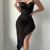 Ropa Íntima Sexy de Encaje Europeo y Americano Transfronteriza, con Aro, Push-Up, Tirantes, Malla Transparente, Bata de Noche para Mujer