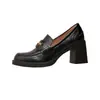 Zapatos Mocasines de Cuero Genuino con Tacón Grueso Estilo Británico Novedad Primavera 2026 Boca Profunda Suela Gruesa Aumentadores de Altura Adornados con Monedas para Mujer