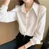 Nuevo Top de Manga Larga con Cuello Puntiagudo de Color Sólido Estilo Novedoso Primavera y Verano Talla Grande para Mujer Camisa Holgada Adelgazante de Gasa