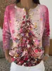 Moletom de Natal de Manga Longa com Botões e Gola V de Novo Estilo Transfronteiriço Outono e Inverno Estampado Moda Personalizada Jaqueta Suéter para Mulheres