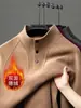 Camiseta de manga larga con cuello alto de terciopelo de doble cara para hombre, top cálido versátil, jersey, cuello semi-alto, sudadera con botones
