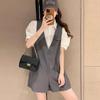 Moda Verão Novo Estilo Coreano Roupa de Trabalho Calça de Terno Conjunto de Duas Peças Estação Europeia Macacão Casual com Alça Curta Terno Feminino