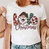 Moda de Verano Feliz Navidad Árbol de Navidad Papá Noel Camiseta Informal de Manga Corta de Moda para Mujer Estilo Europeo y Americano