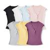 Ap25168-25 Sexy Sexy Decote V Profundo Abotoado Regata Manga Pequena Voadora Feminina Versátil Justa Elástica Camiseta