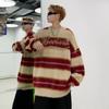 Suéter holgado retro americano para hombre, otoño e invierno 2023, estilo New College, suéter a rayas de estilo perezoso, abrigo de moda ins