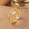 Anillo Abierto Lindo Estilo Coreano con Orejas de Conejo para Mujer, Creativo Pequeño Fresco Anillo para el Dedo Índice con Hoja de Diamante y Bambú