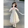 Conjunto de Falda con Tirantes de Malla para Niñas 2026 Nuevo Verano Estilo Coreano Chaleco Falda de Encaje Falda Larga Conjunto de Dos Piezas para Niños Mayores