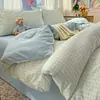 Nuevo juego de cuatro piezas de gasa de doble capa, textura de algodón puro, funda de edredón, sábana, juego de ropa de cama de tres piezas estilo dormitorio estudiantil