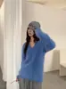 Suéter de punto para mujer, cuello en V, mezcla de lana y cachemira, con hilo de cuentas doradas estilo coreano, corte holgado, suave y cómodo, de manga larga, para otoño e invierno