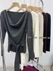 Camiseta base elegante com ajuste na cintura para mulheres, estilo coreano outono e inverno 2026, top de malha estiloso de manga longa ombro a ombro