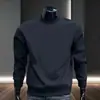 Moletom simples de gola redonda para homens, outono e inverno, cor sólida, camiseta de manga longa solta, marca moderna, forrado com fleece, blusa grossa para homens