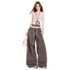 Calças Casuais Largas com Patchwork de Renda Color-Blocking Estilo Coreano para Mulheres, Novas para Primavera/Verão Versátil com Cordão Cintura Alta Caimento Solto Calças Curvas