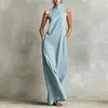 Roupas Femininas Transfronteiriças Novas de Verão 2026: Vestido Longo Decote Alto Sem Mangas, Solto, Simples, Vestido Casual