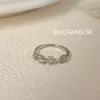 Anillo de Plata de Ley S925 Flor Estrella Diamante Brillante para Mujer, Joyería de Lujo Ligero Estilo Coreano Ins Anillo del Dedo Índice