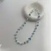 Collar de Cristal con Cuentas de Piedra Irregular Aguamarina, Fresco y Sencillo de Verano, Elegante y Versátil, Gargantilla de Plata de Nicho