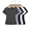 Camiseta Sexy de Manga Curta com Decote em V Profundo e Ajuste na Cintura, Venda Direta por Transmissão ao Vivo, Novo Estilo de Verão, Slim Fit, Versátil, Top da Moda