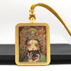 Acero de Titanio Pintado a Mano Collar Dorado Arena Mineral Cinabrio Tanka Wuye Huang Caoshen Pasado y Presente Diez Aspectos de la Libertad Collar Tanka