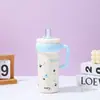 Taza Termo Linda Estilo Coreano con Tema de Mascotas, Acero Inoxidable 304, Bloques de Color Macarrón con Asa, Taza de Hielo Portátil para Exportación