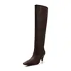 Botas altas de cuero de dos capas para mujer, botas largas de caña alta, nuevo estilo de otoño e invierno, cuero genuino, punta cuadrada, tacón alto fino, sin cordones, botas de equitación, botas de mujer