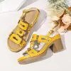 Pantuflas Europeas y Americanas Transfronterizas Estilo Nuevo de Mujer Hebilla Talla Grande Correa Única Boca de Pez Transfronterizo Color Sólido Suela Gruesa Venta al por Mayor Talla Grande