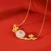 Conjunto de pulsera, anillo y collar a juego con diseño retro de flor de ciruelo y jade hetiano chapado en oro de plata de ley S925 de One Deer