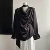 Camisa de Satén con Cuello Francés Oscilante para Mujer Verano 2024 Nuevo Estilo Lujo Accesible de Gama Alta Camisa con Lazo en la Cintura Top de Manga Larga
