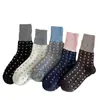 Calcetines de Lunares para Mujer, Calcetines de Media Pantorrilla, Engrosados para Otoño e Invierno, Cálidos, Estilo Japonés Retro, Patchwork de Lunares, Calcetines Largos de Bloqueo de Color
