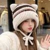 Mejor gorro de punto cálido de invierno para exteriores para mujer, con forro de polar y orejeras, con diseño de orejas de gato