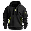 Sudadera con capucha, cremallera, múltiples bolsillos, chaqueta tipo pullover con capucha, para hombre, forrada de polar, para otoño e invierno, transfronteriza