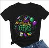 Camiseta Estampada con Patrón de Letras de Mardi Gras de Nueva Orleans 2025 Nueva Exportación Europea y Americana