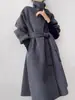 Nuevo Abrigo de Lana Doble Cara para Mujer Otoño/Invierno 2026, Estilo Largo con Cuello Alto Inclinado, Engrosado y Cálido, Abrigo de Cachemir de Alta Gama con Cinturón