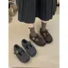 Sapatos Mary Jane com Elevação Interna Forrados de Lã 2025 Novos Sapatos Birkenstock Sapatos Peludos Cinza Sapatos de Algodão Quentes Femininos