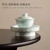 Bandeja de Cerâmica Verde Sombra Embossada Feita à Mão Bandeja para Gaiwan Conjunto de Chá Kung Fu Celadon Xícara do Anfitrião Xícara de Degustação Xícara de Chá Xícara da Feira